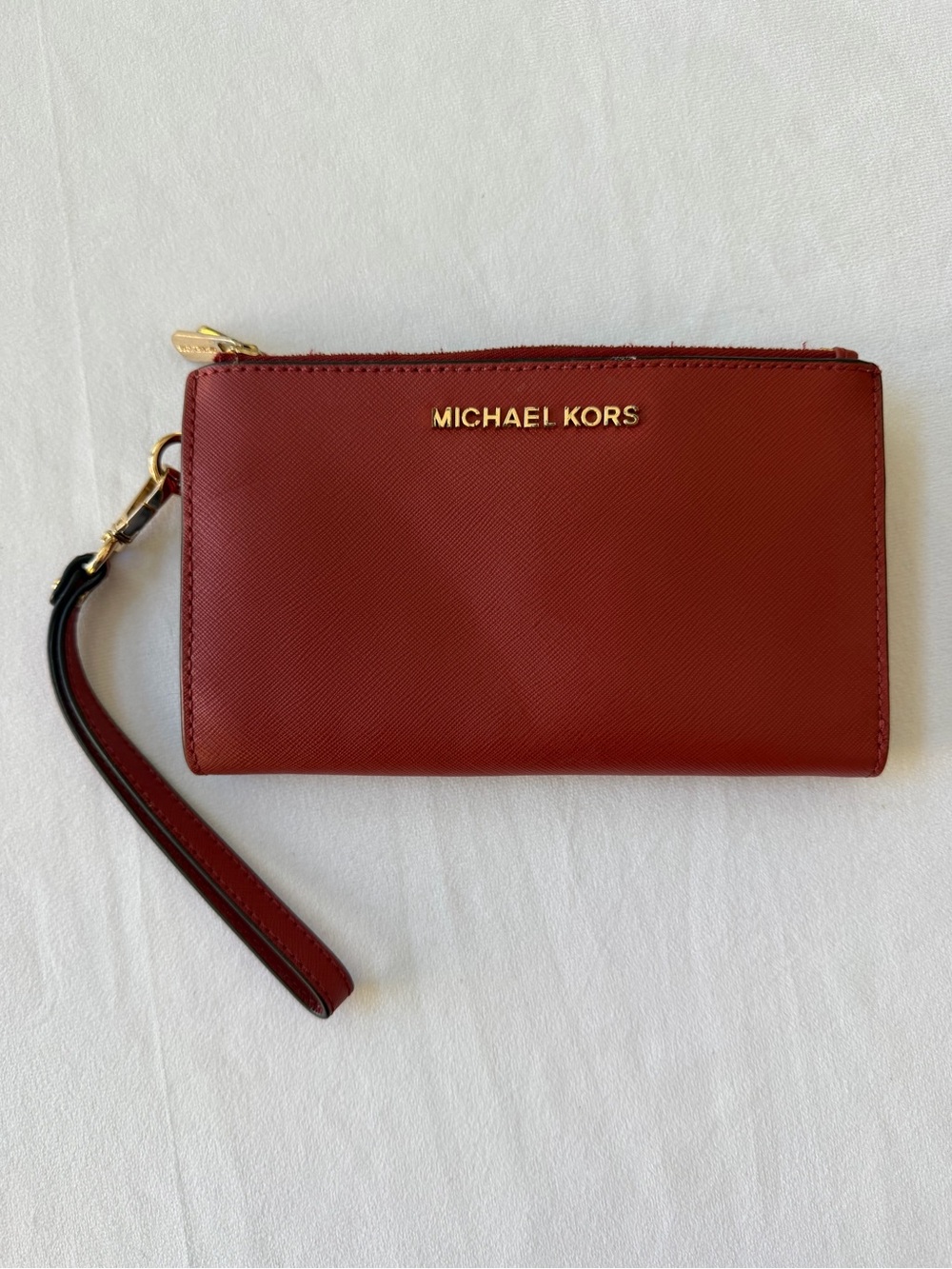Authentic Michael Kors Jet Set Travel Large Double Zip Phone Wristlet Wallet Red